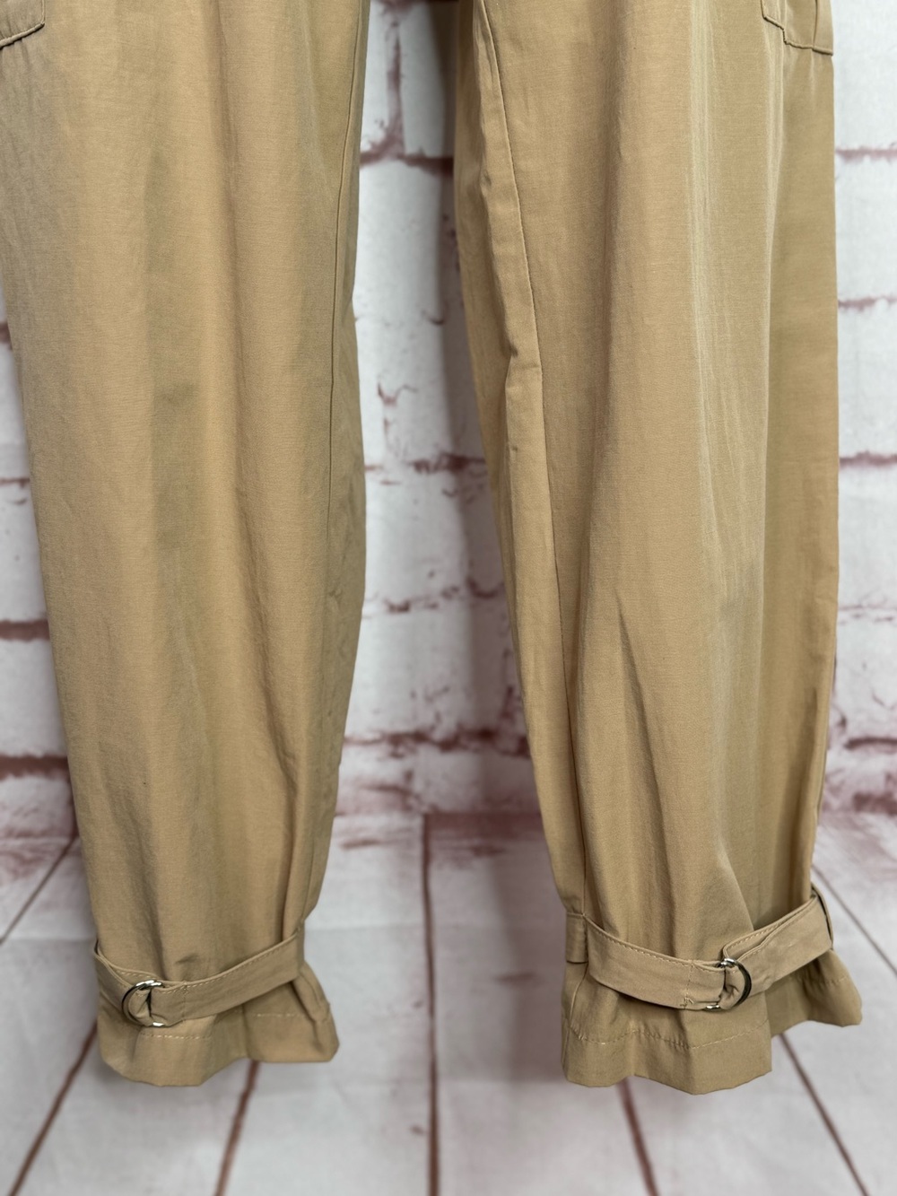 ZARA New With Tag M High Rise Paper Bag Straight Leg Camel Cargo Pants Medium - Picture 11 of 15